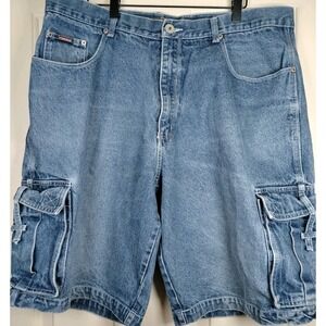 Vintage VIBES JEANS Denim Cargo Shorts Men's 40 Blue Medium Wash Baggy Jorts Y2K
